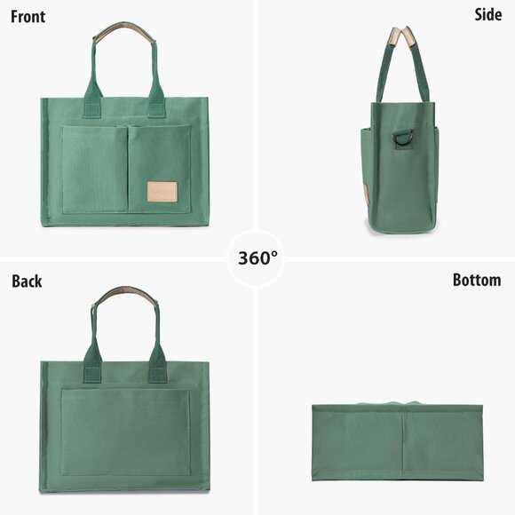 Women's Dark Green Canvas Tote Pockets Handle Crossbody Shoulder Satchel Bag - Picture 7 of 7